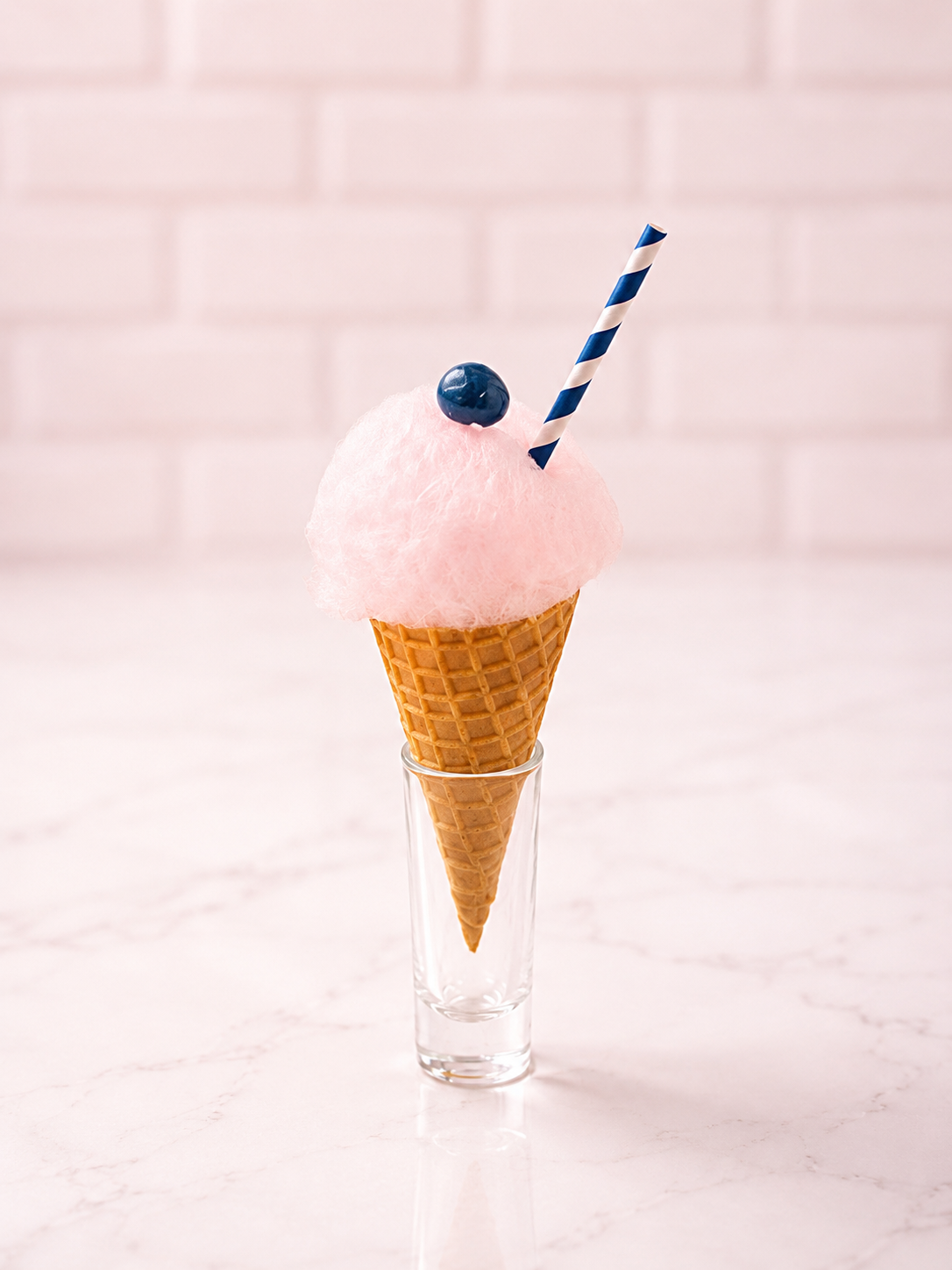 Rainbow cotton candy swirl on a waffle cone